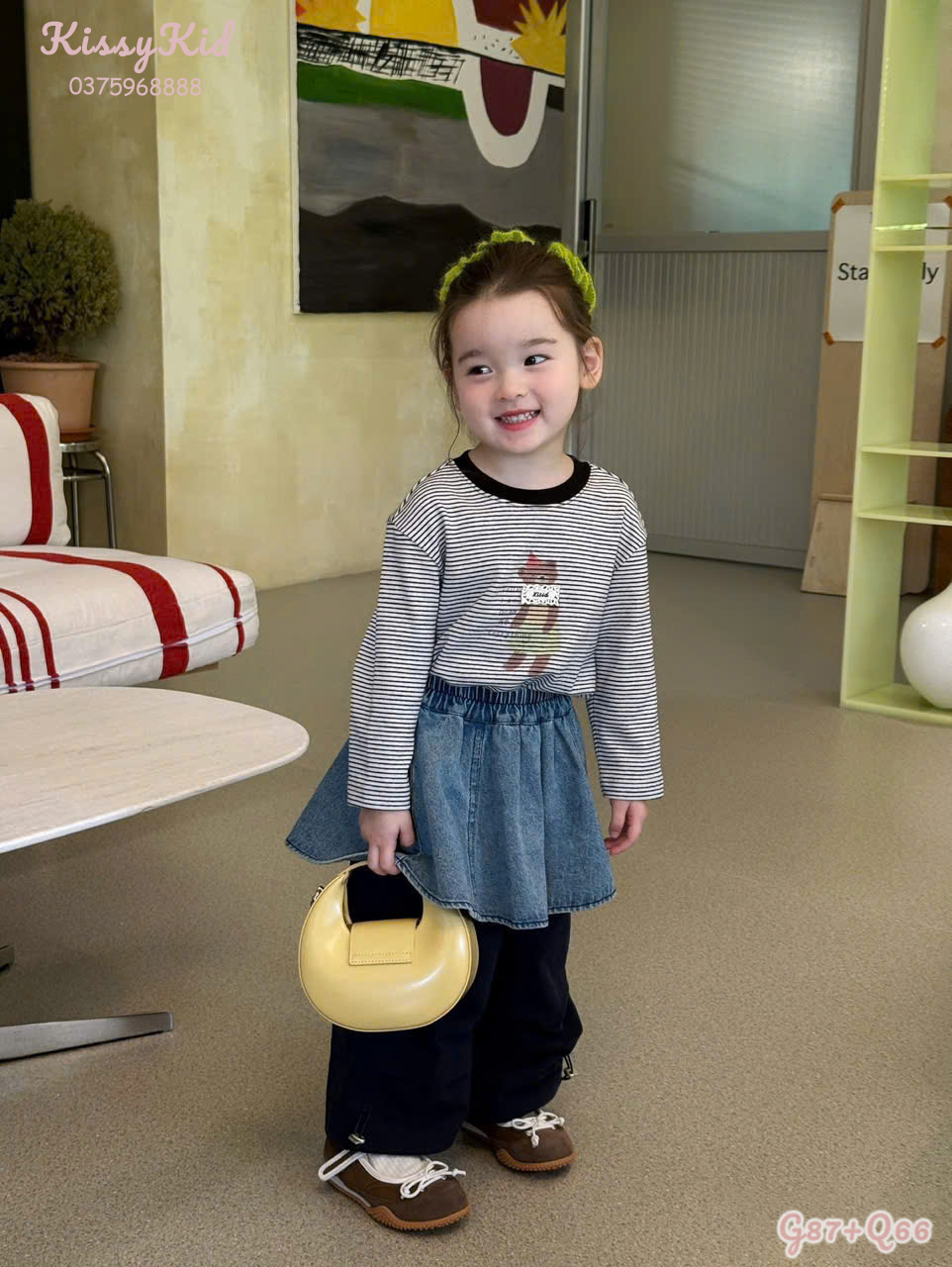 (G87) Áo thun mỏng kẻ trắng đen hoạ tiết gấu nâu Kiai_thumbnail_0