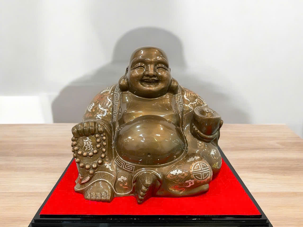 Tượng phật di lặc đồng đỏ khảm tam khí cao 30 cm_thumbnail_0