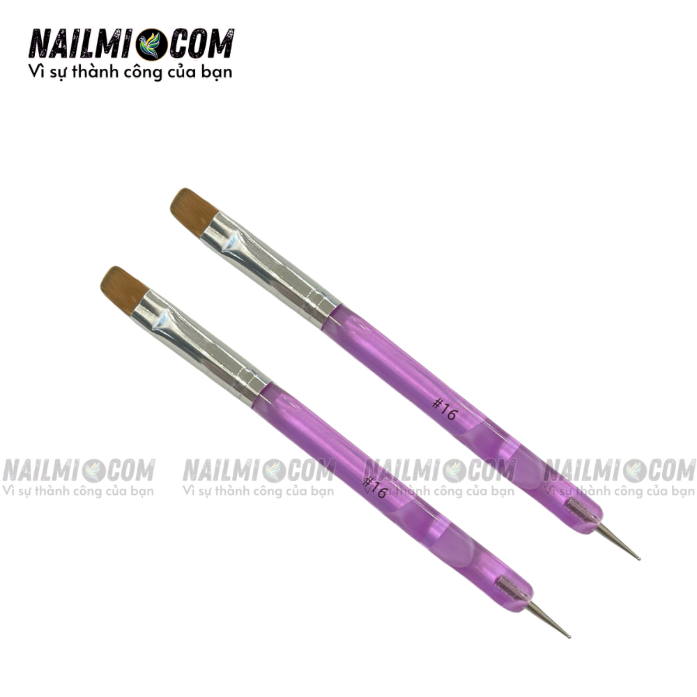 Cọ đắp gel - cọ fen - 2 đầu bản tròn & chấm bi - #16 - cán nhựa