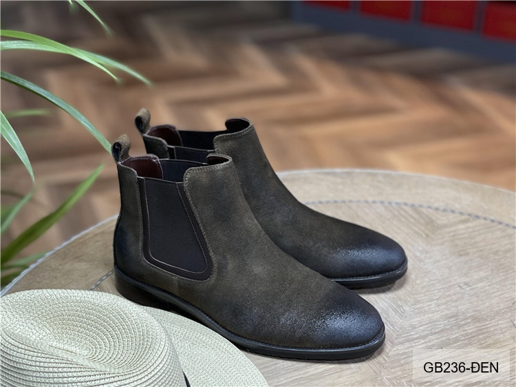 GB236 - Giày Chelsea Nam Da Heo Phong Cách Anh Quốc, Đế Cao Su Thoáng Khí, Màu Đen Kaki_thumbnail_6