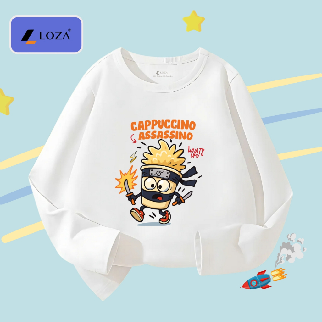 Áo thun dài tay bé trai in Brainrot Cappuccino,Tralalero Tralala - Áo thu đông trẻ em Loza Kids KT004_thumbnail_11