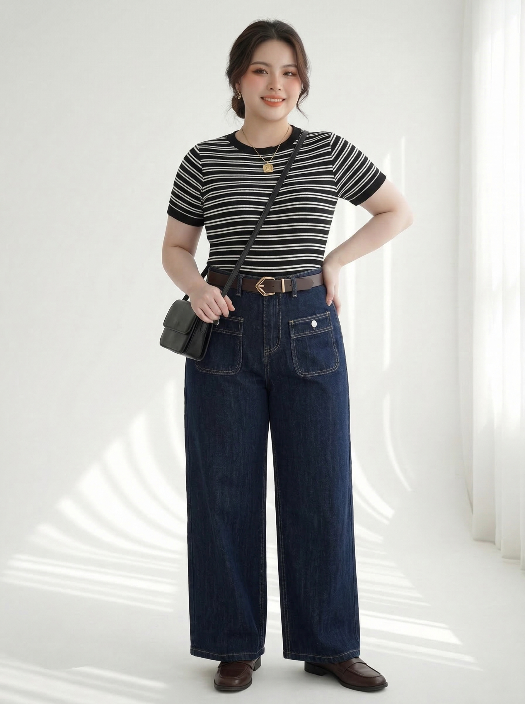 BIGSIZE NỮ - Quần jean suông nấm 2 túi kiểu chất QC dày dặn dành cho nàng béo từ 55 tới 90kgT-QJ5049