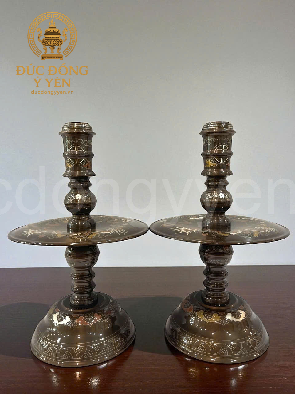 Bộ đỉnh thờ khảm ngũ sắc rồng nổi đúc đồng đỏ _thumbnail_3