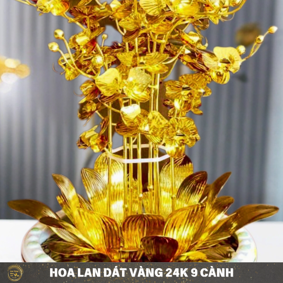 HOA LAN ĐỒNG MẠ VÀNG 24K CHẬU GỐM TRẮNG 9 CÀNH_thumbnail_4