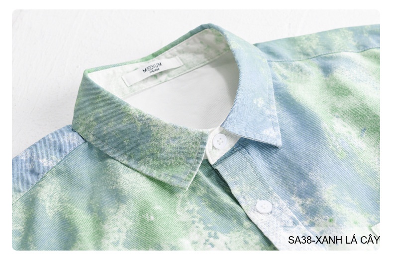 SA38 - Áo sơ mi nam tay ngắn họa tiết loang màu xanh lá và xám, phong cách trẻ trung mùa hè_thumbnail_7
