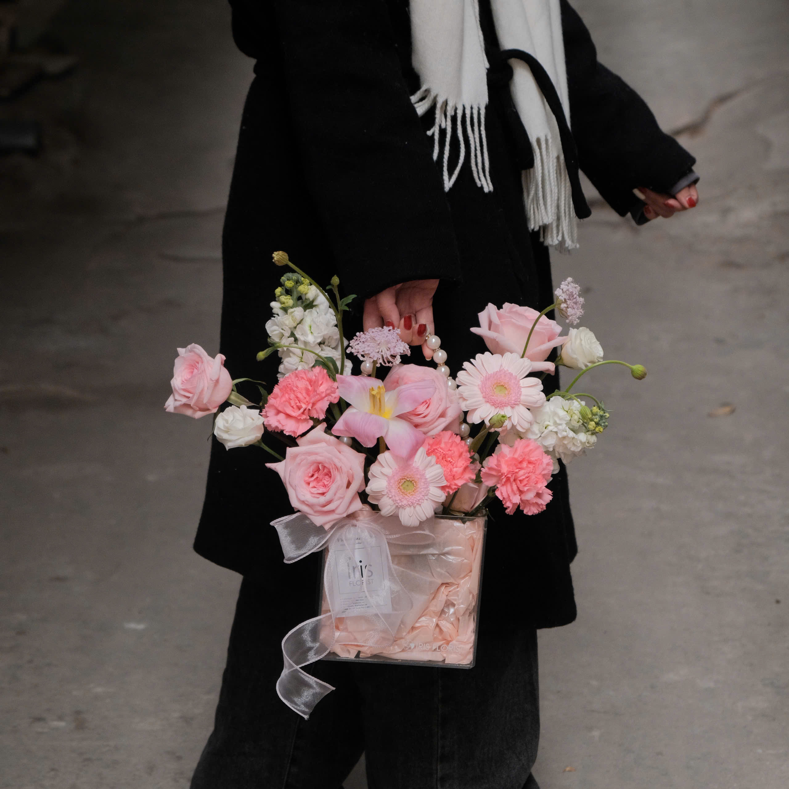 Giỏ Mica dây ngọc - Tone hồng