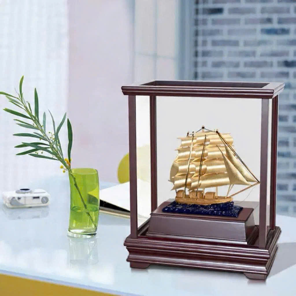 Thuyền buồm mạ vàng 24K cưỡi sóng KT 36X29X17CM _thumbnail_1
