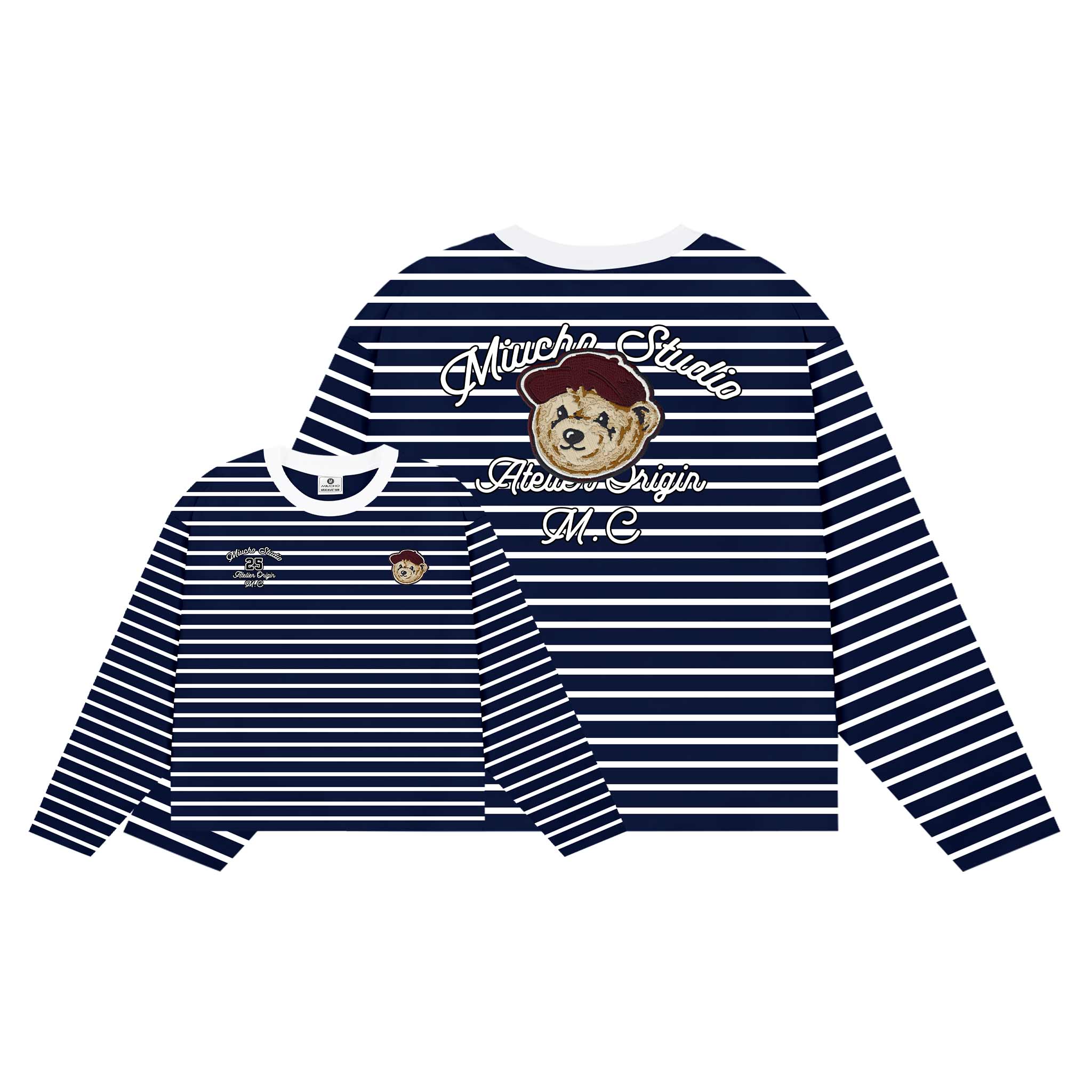 Áo thun form boxy Miucho Studio vải bo rip dày dặn thoáng mát cổ tròn tay dài kẻ sọc mix màu 2704_thumbnail_13