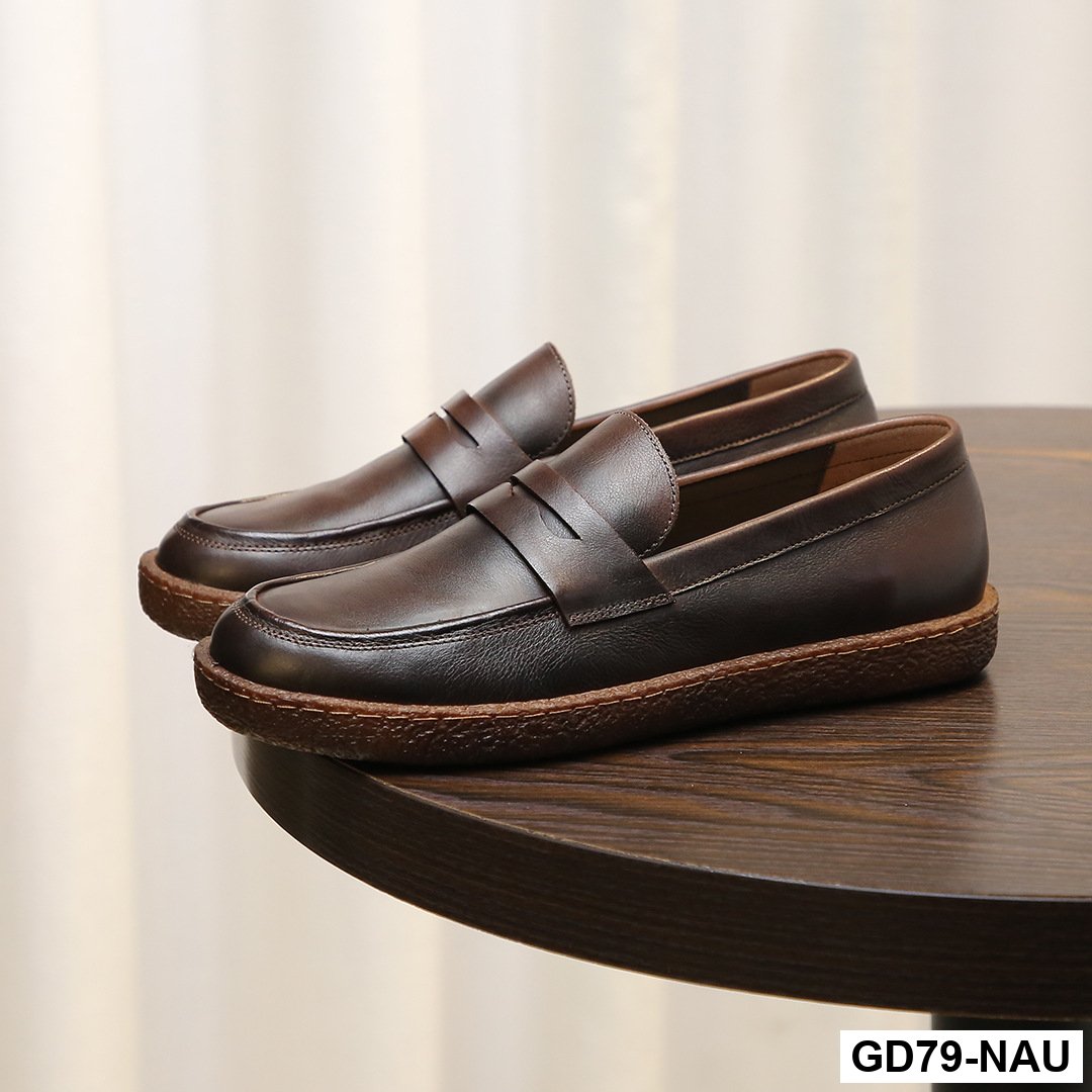 GD79 - Giày lười nam da bò lớp một, da thật, giày da bóng màu retro, giày lười nam đế mềm, thoáng khí, thấm hút mồ hôi_thumbnail_4