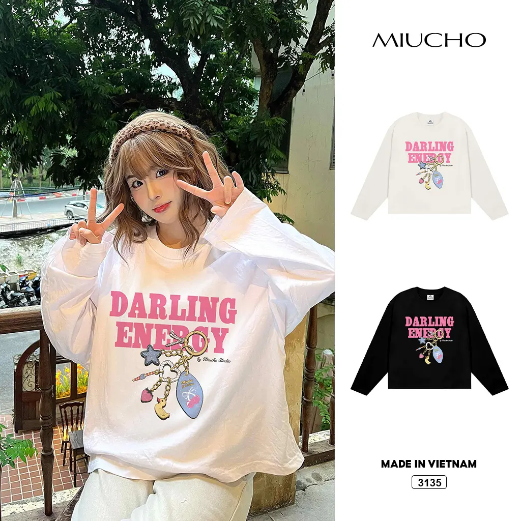 Áo thun boxy tay dài dễ thương Miucho 3135