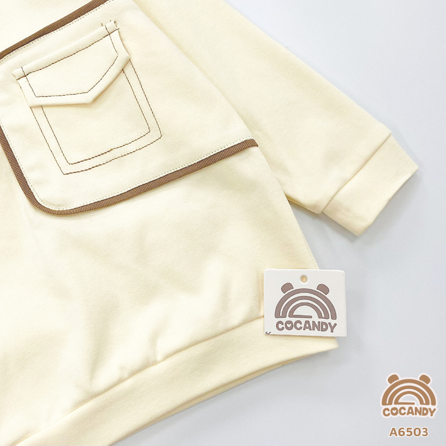 Áo dài BE cổ NÂU ĐẬM ngực nắp túi giả_thumbnail_2