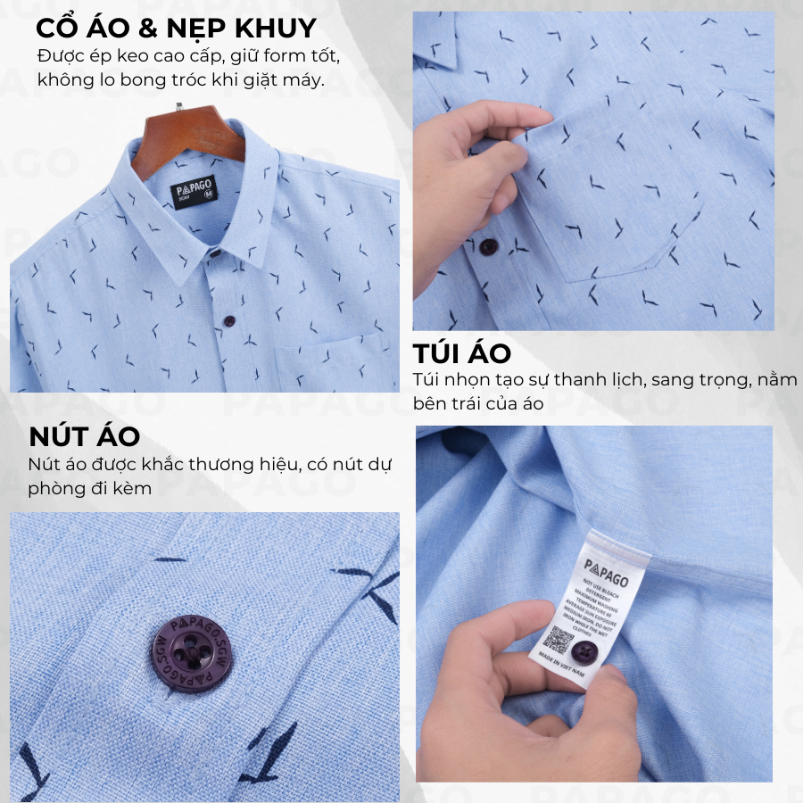 Áo sơ mi Trung niên lai bầu vải xô đũi in họa tiết đơn giản - P24SNHT011_thumbnail_4