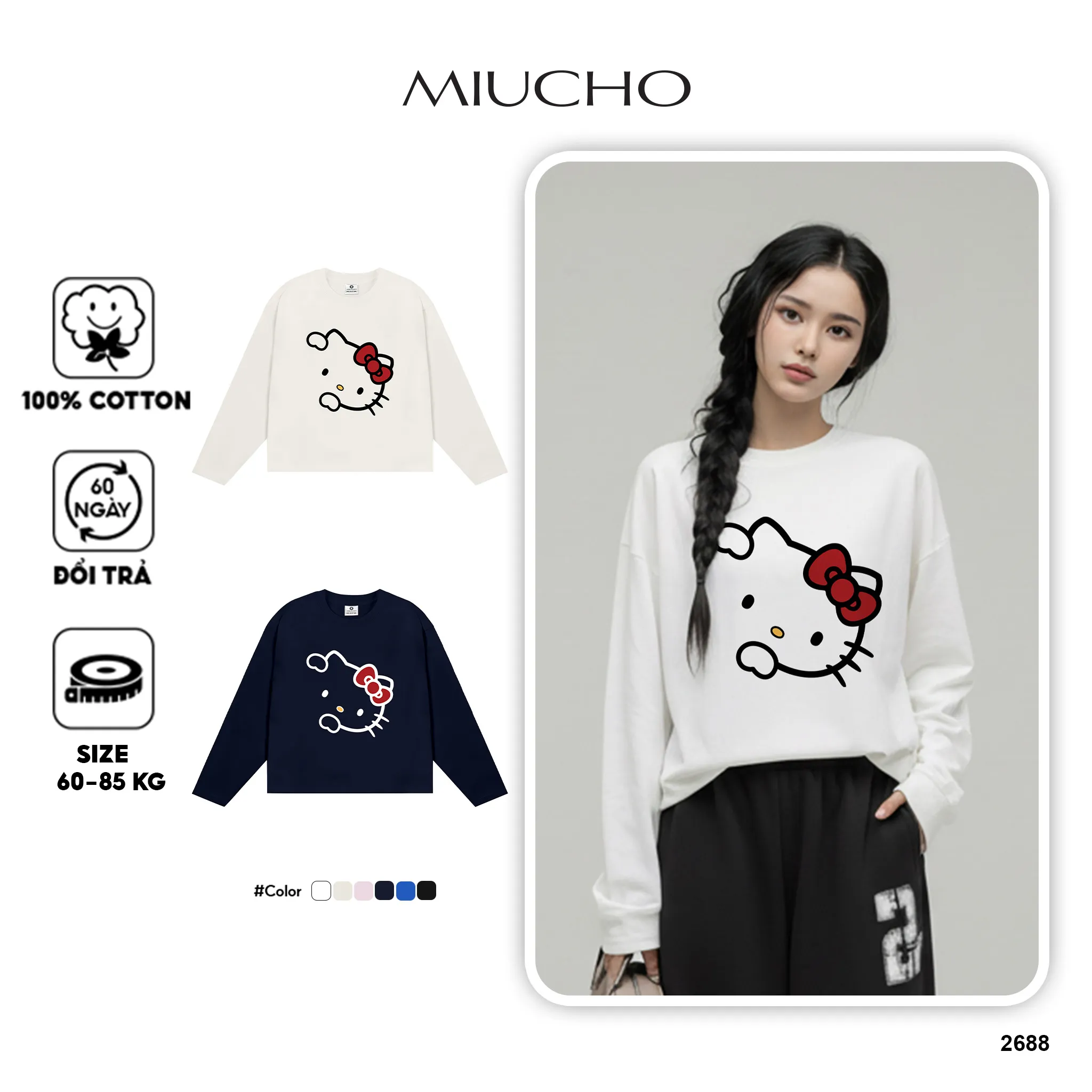 Áo thun boxy local brand Miucho cotton dày dặn thoáng mát tay dài cổ tròn Kitty in mix 2688_thumbnail_1
