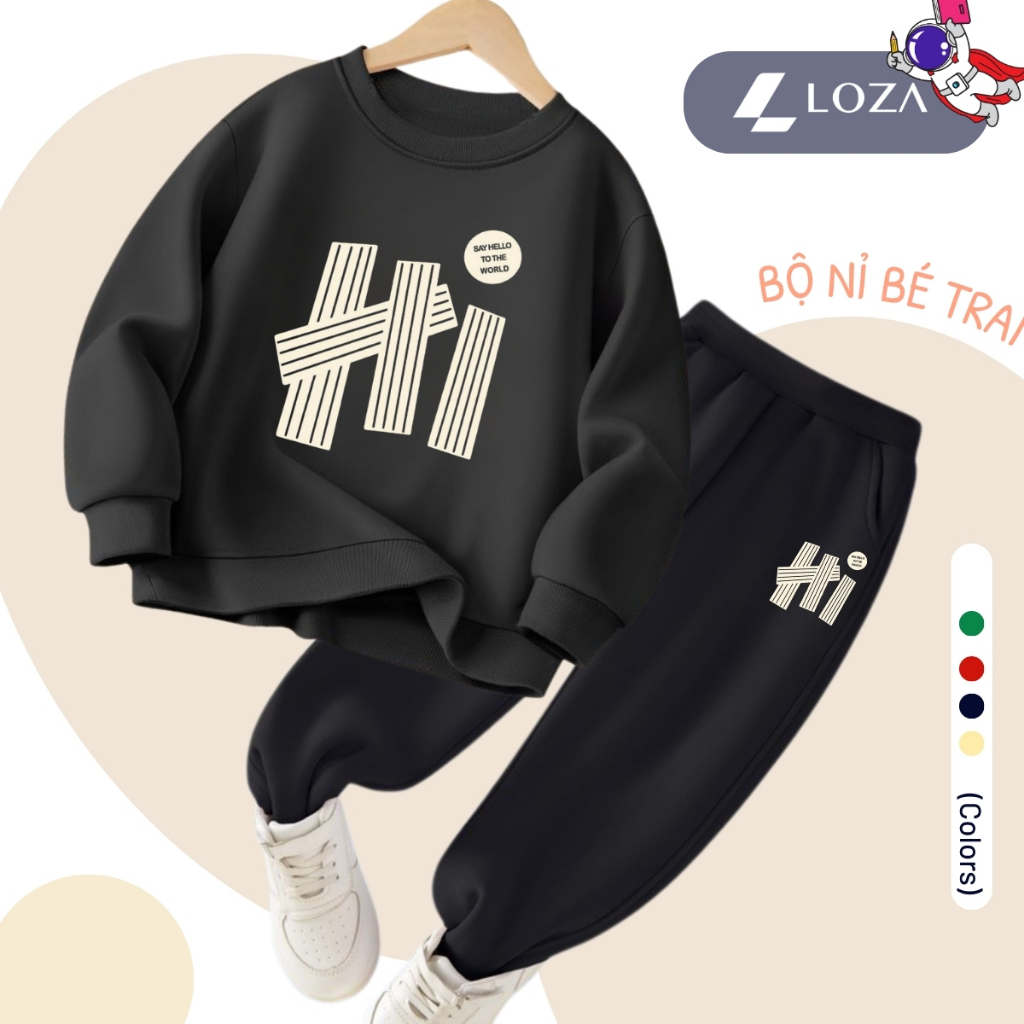 Set bộ nỉ bé trai chữ 'HI' - Loza Kids BI533