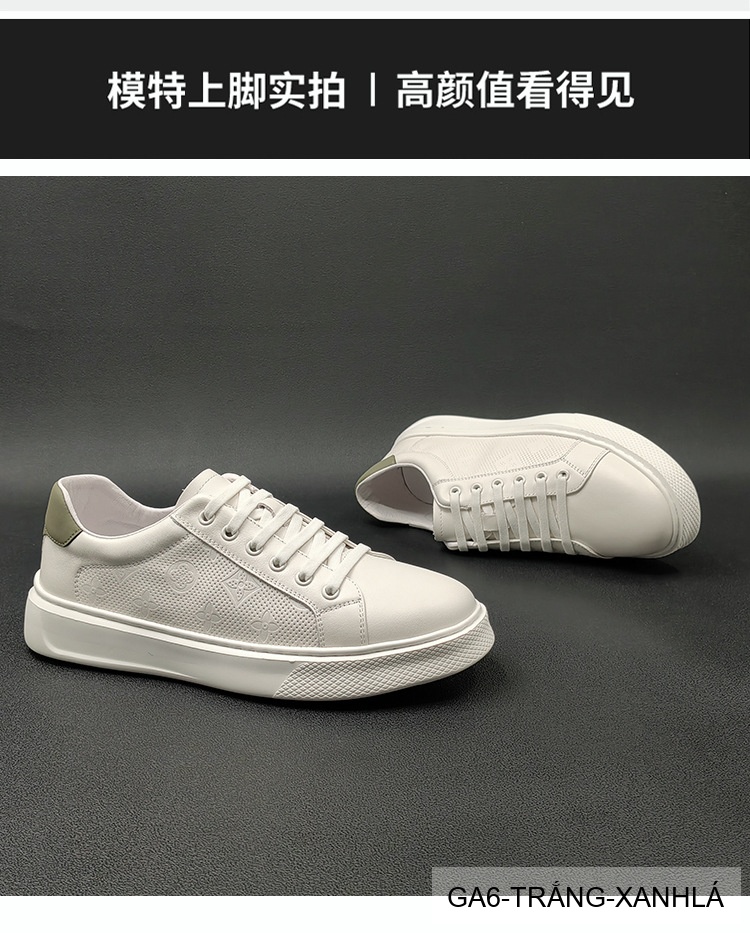 GA6 - Giày Sneaker Nam Da Bò Phong Cách Hàn, Đế Bằng Thoáng Khí, Màu Trắng Xanh Lá Đen_thumbnail_20