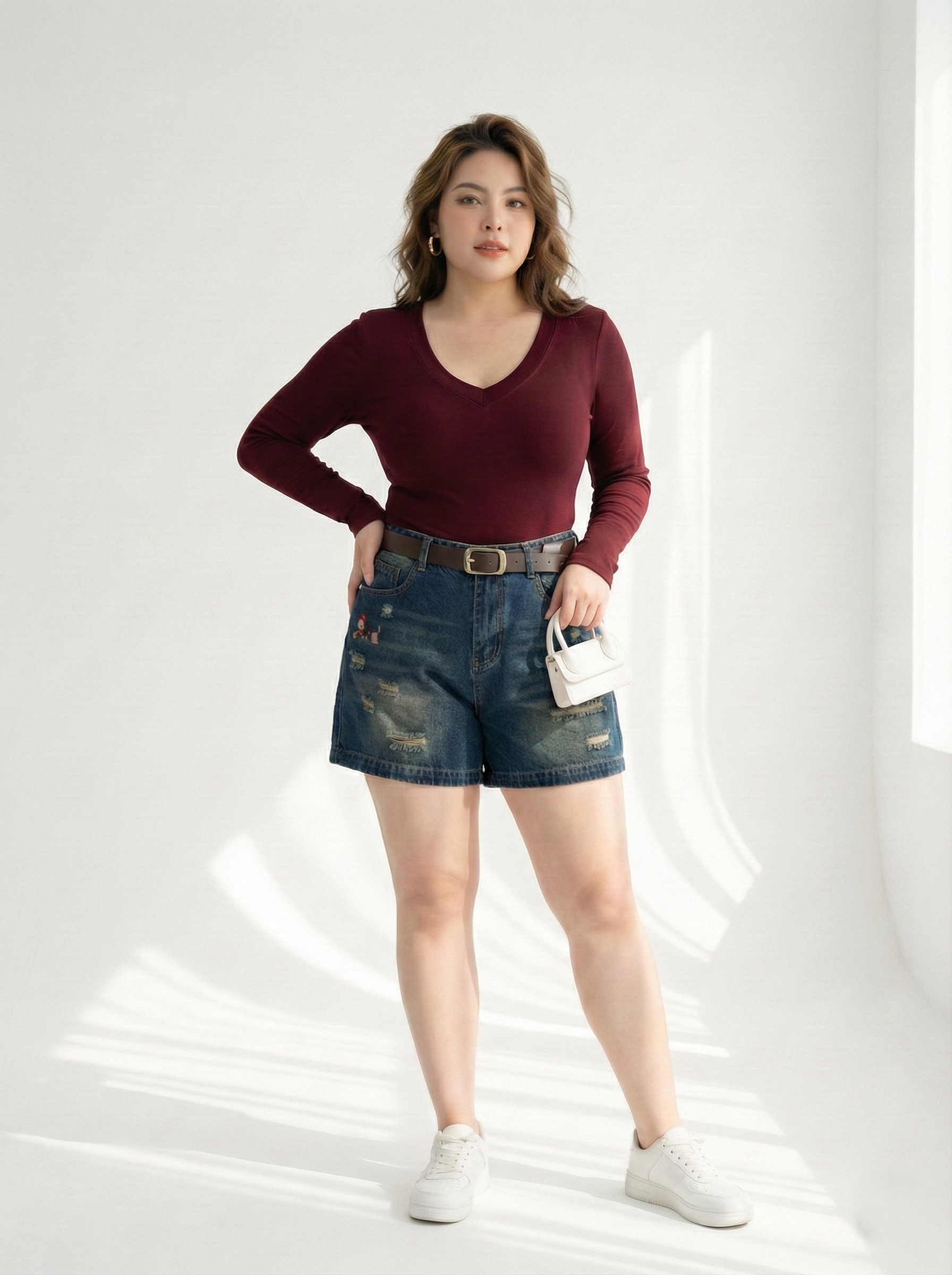 BIGSIZE NỮ - Quần short lửng rách thêu T- QSJ61