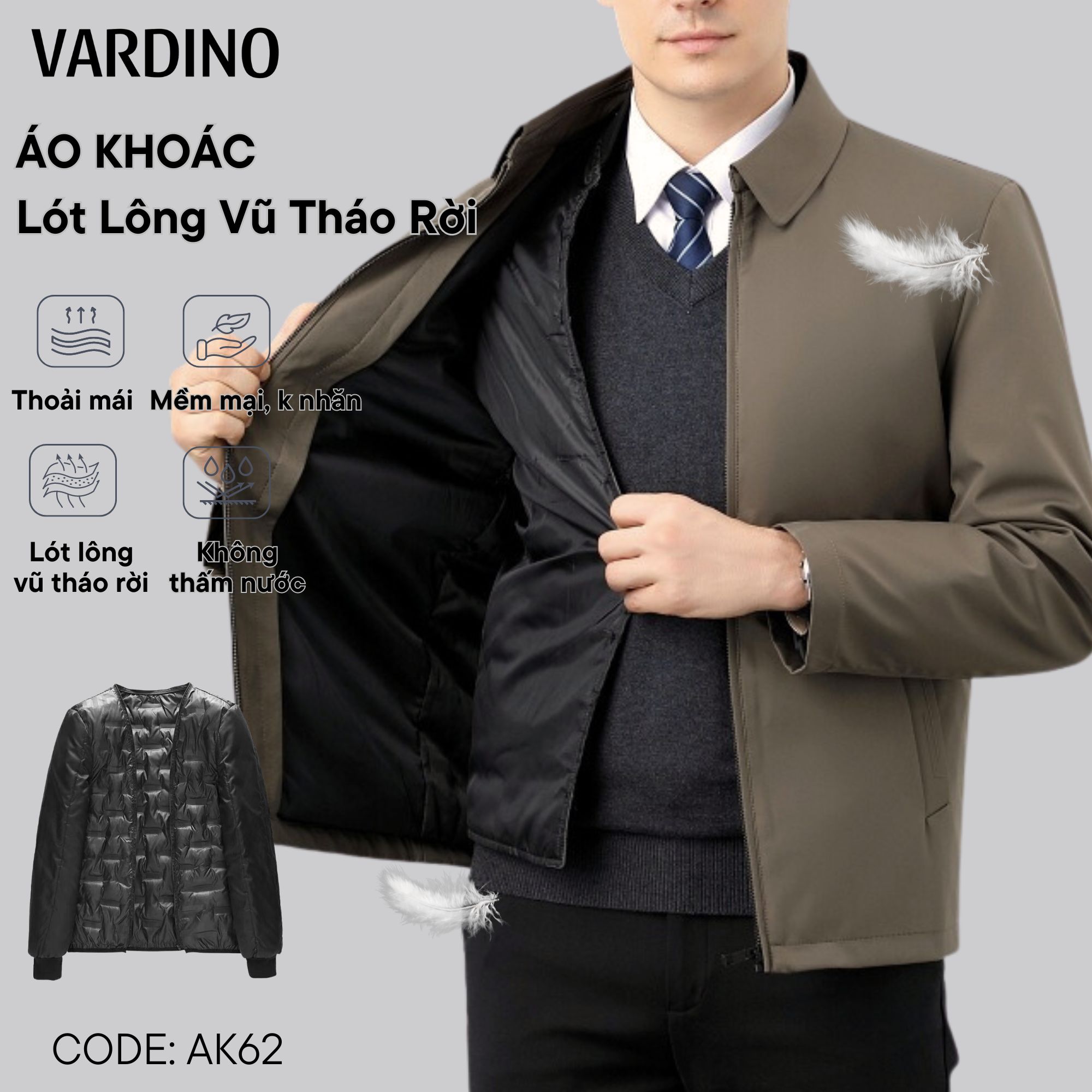 Áo khoác lông vũ tháo rời Vardino AK62