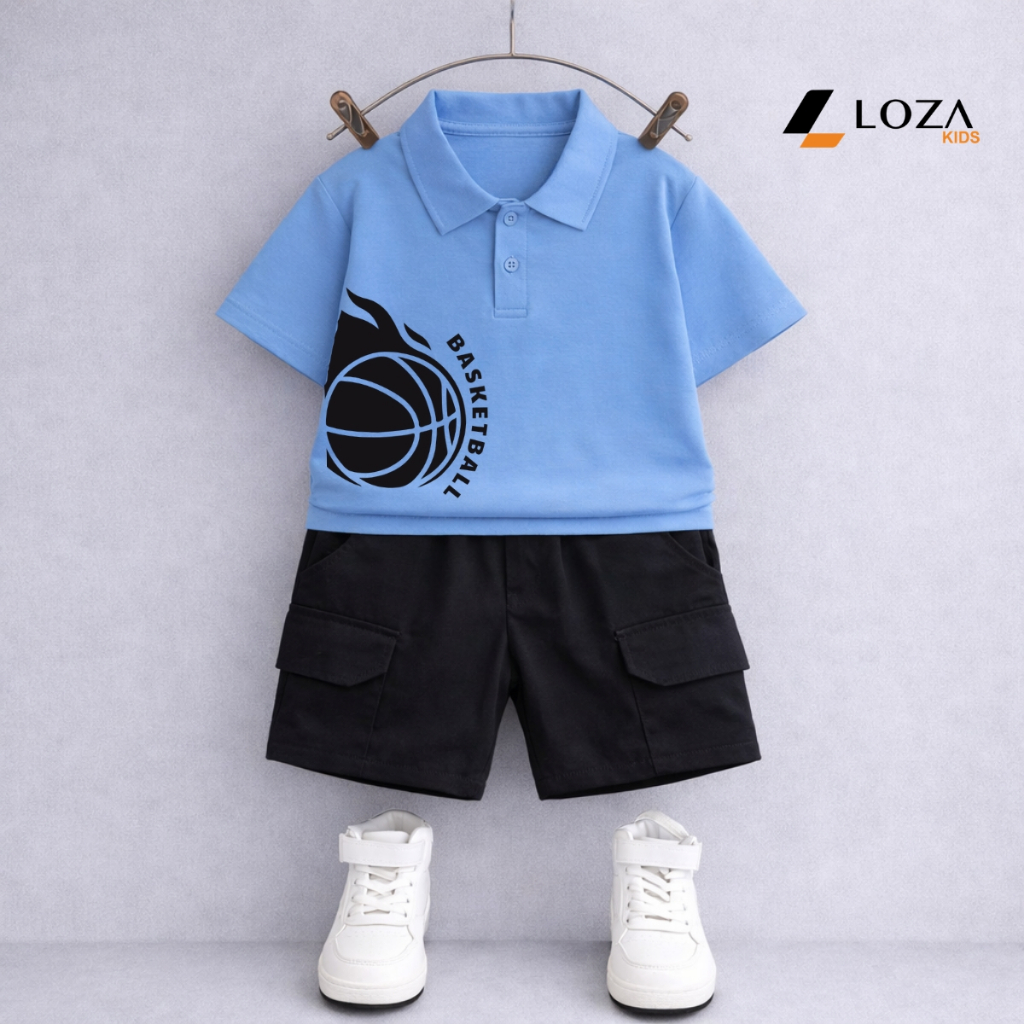 Set bộ bé trai hình bóng rổ (gồm Áo polo + Quần đùi) - Loza Kids BU652_thumbnail_3