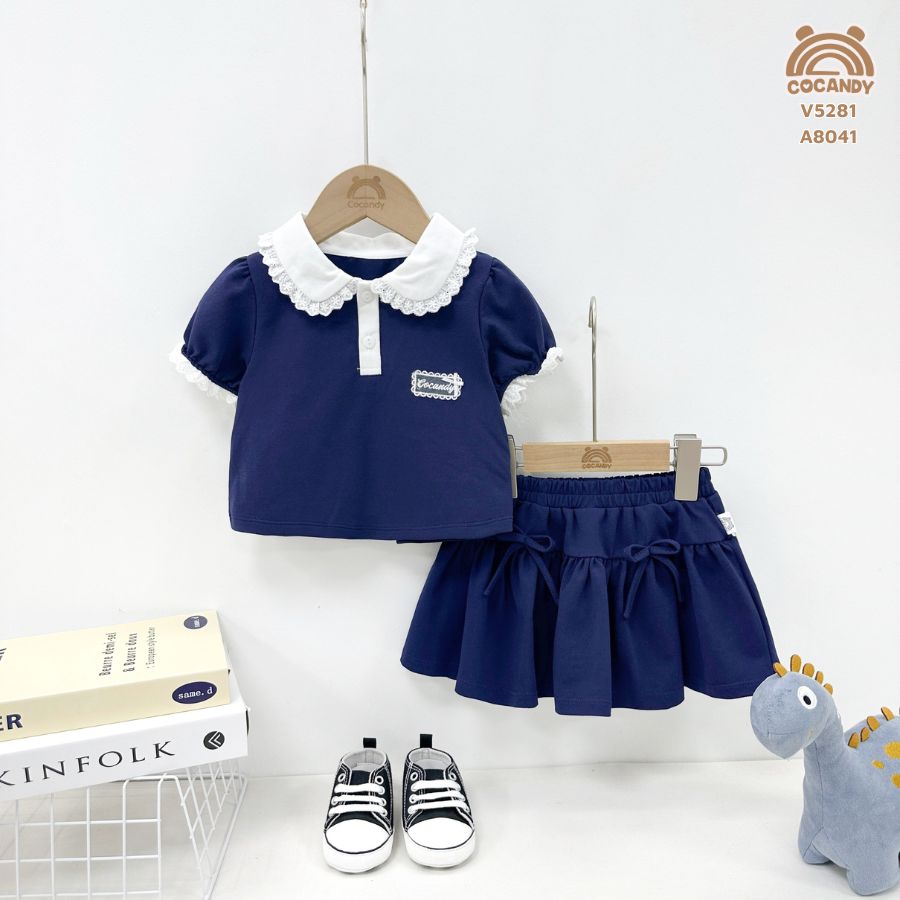 Áo cộc polo XANH THAN cổ sen phối nơ_thumbnail_1