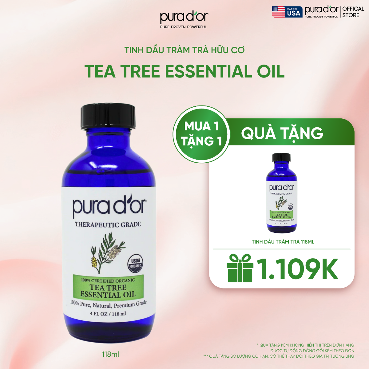 Tinh Dầu Tràm Trà Hữu Cơ Pura D'or Therapeutic Grade Tea Tree Essential Oil 118ml_thumbnail_0