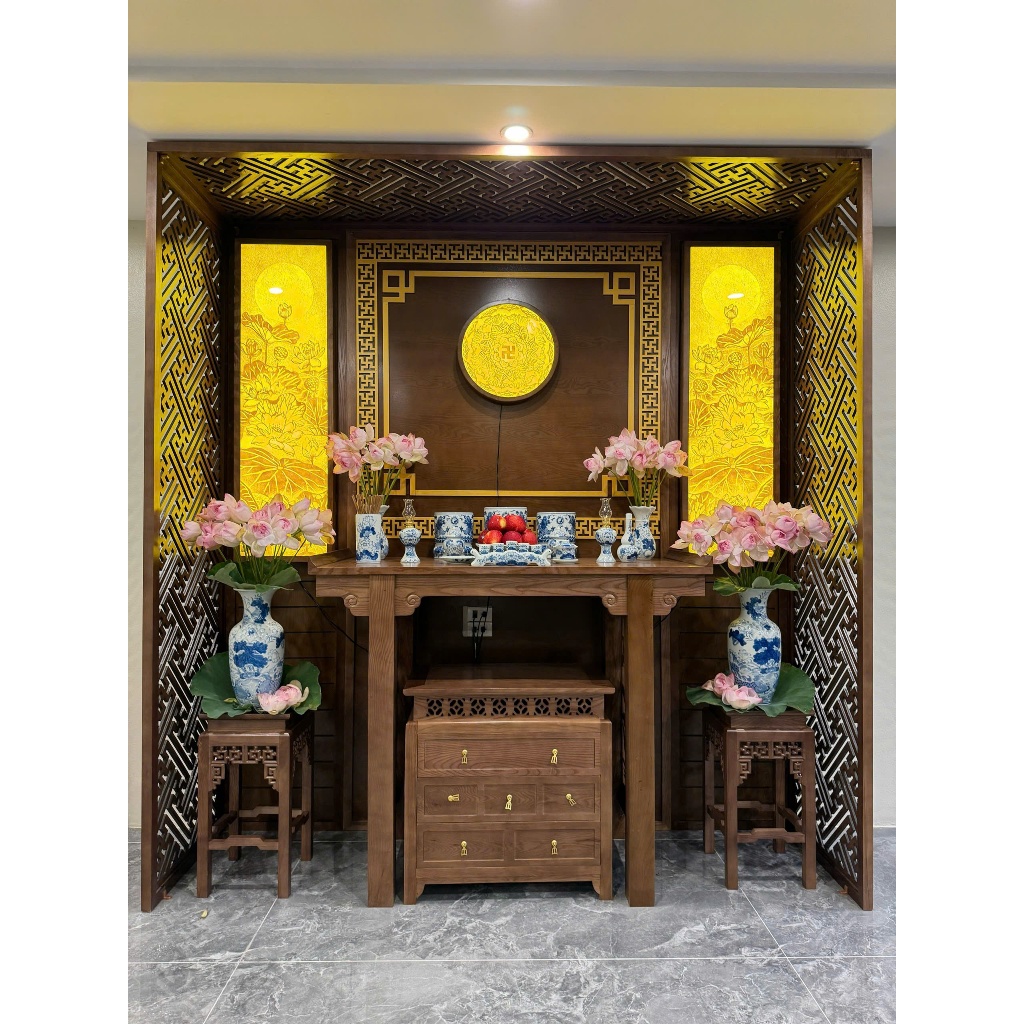 Men Trắng Bộ 18 Món Đồ Thờ Cúng Ban Thờ dài 1m,1m2 TẶNG Thất Bảo, Tro Nếp, Nước Thơm Bát Tràng_thumbnail_8