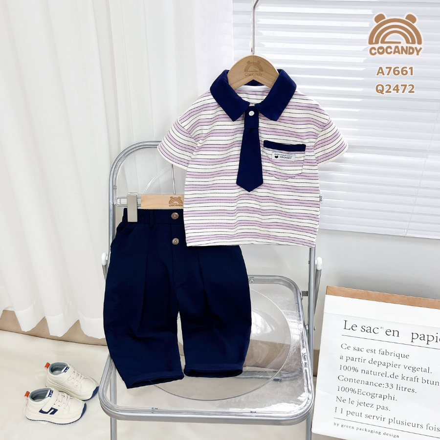 Áo cộc polo TÍM NHẠT kẻ ngang phối cổ X.THAN túi ngực COCANDY_thumbnail_4