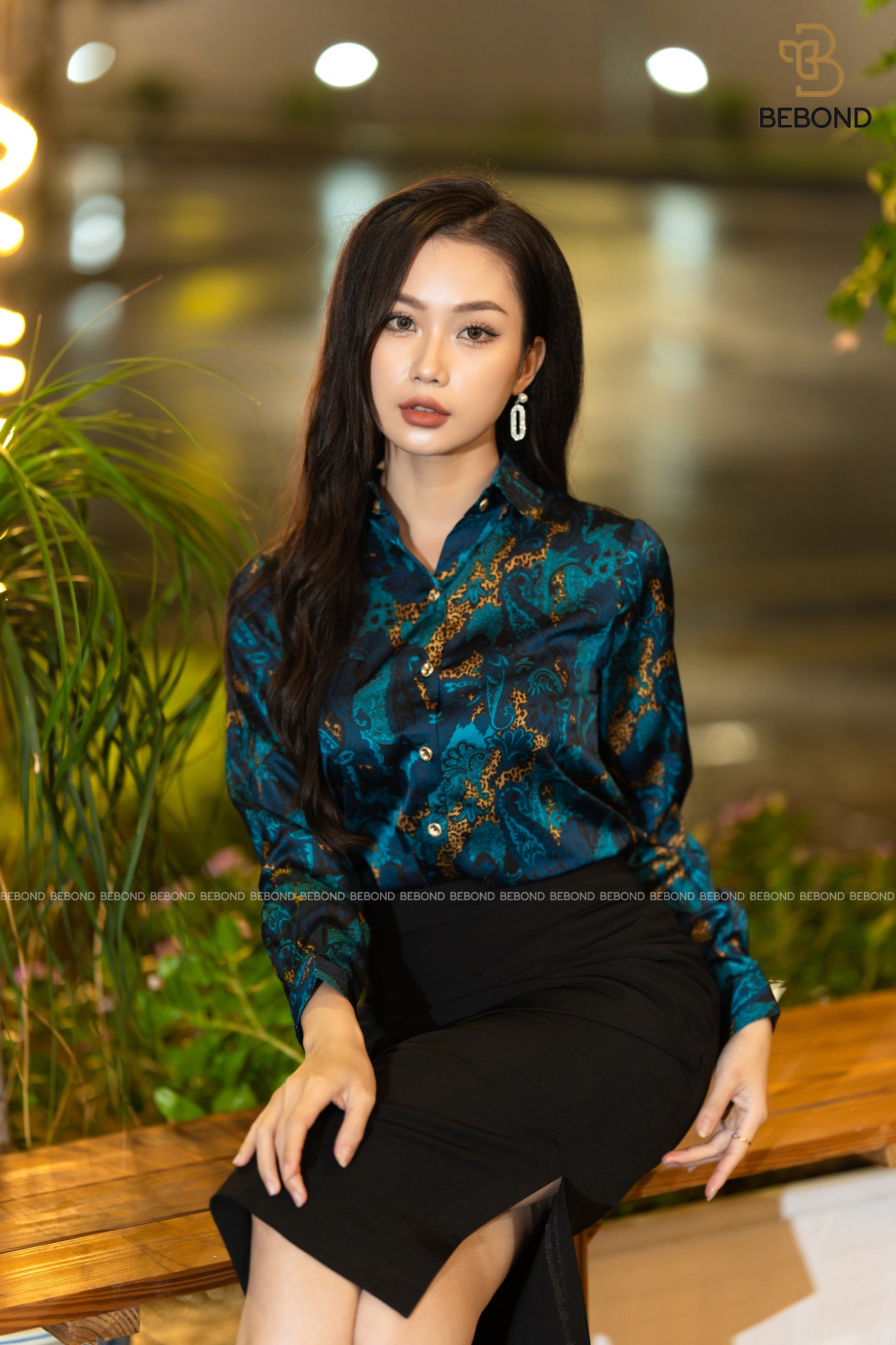 Áo sơ mi Forest hoa xanh