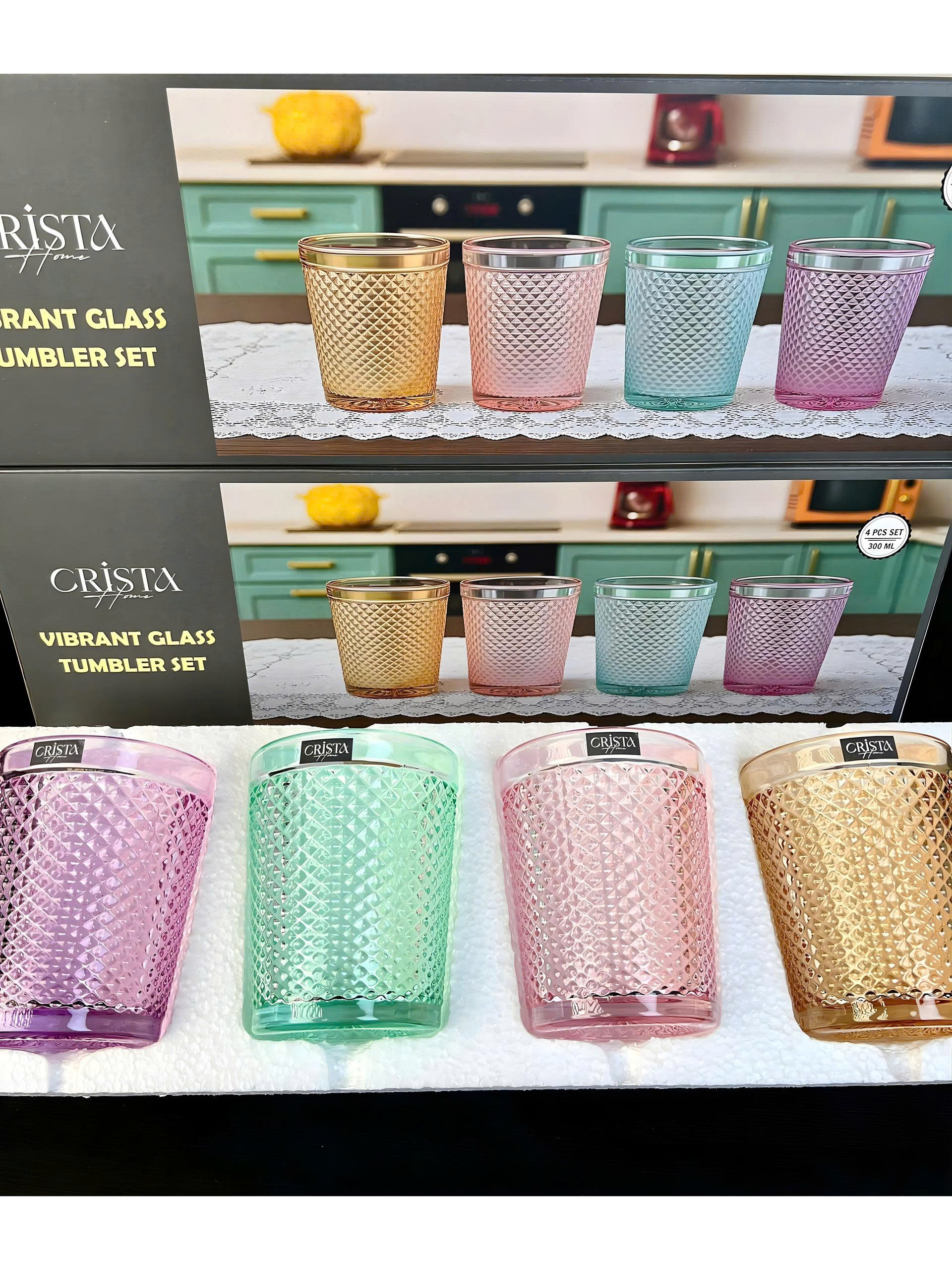 Bộ 4 cốc thủy tinh CRISTA HOME  vân kim cương 300ml_thumbnail_50