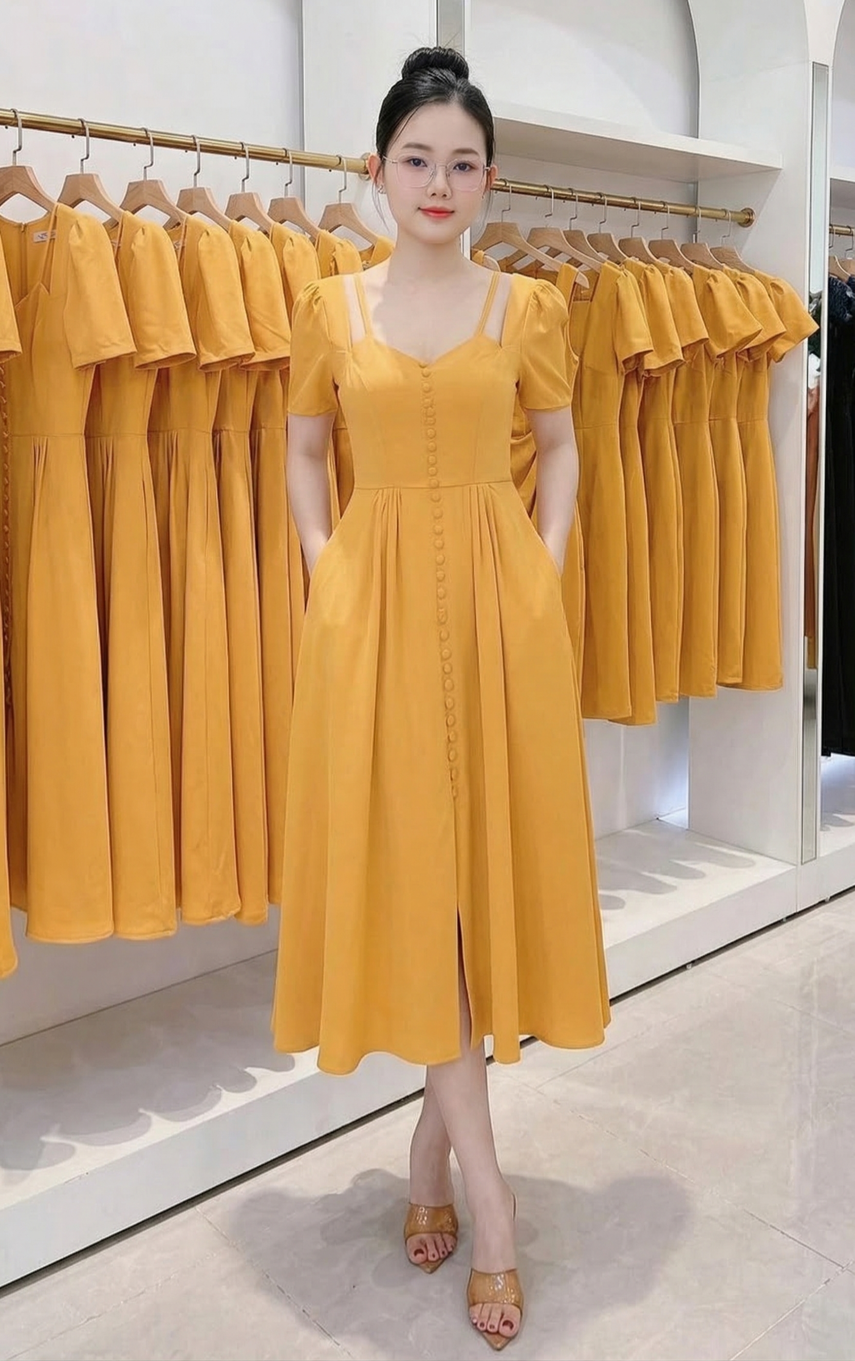 Đầm xòe tiểu thư tay con cut out đính nút_thumbnail_2