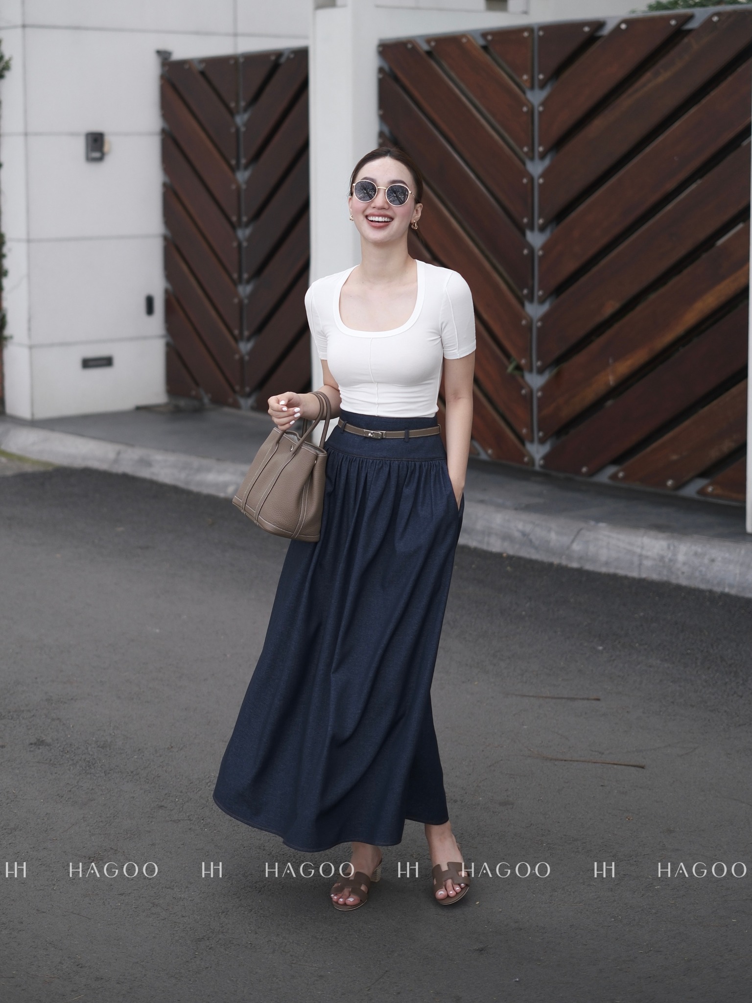 Chân váy denim dáng xòe