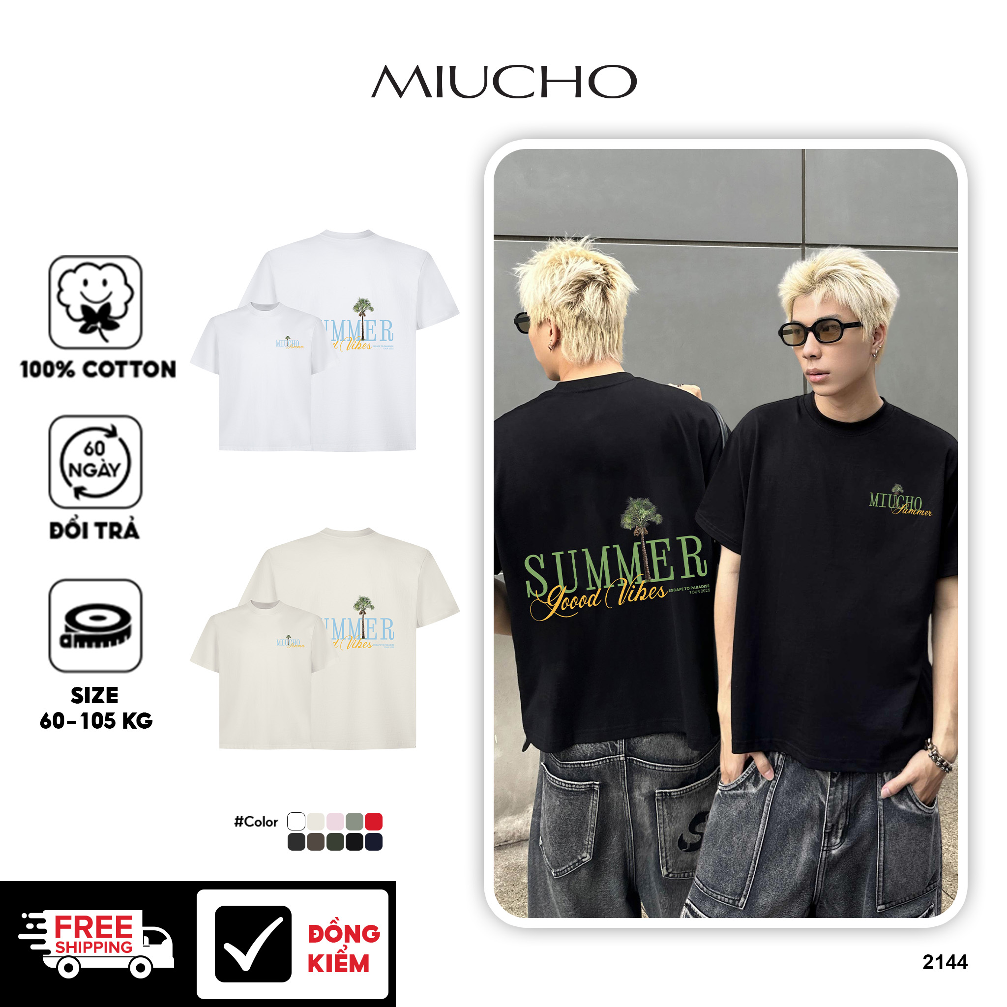 Áo phông local brand summer form boxy 2144 Miucho Club vải cotton 2c 250gsm cổ tròn in mix