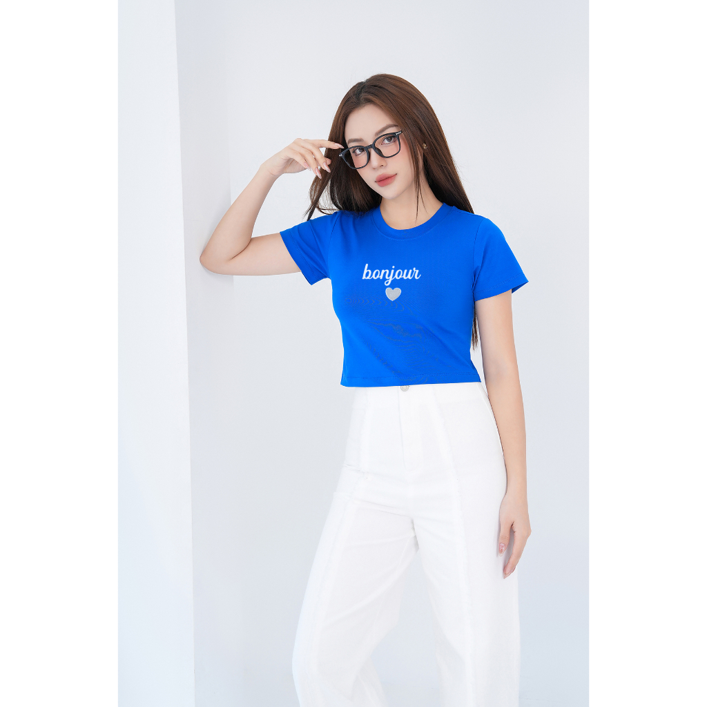 [Form Ôm] Áo croptop nữ ôm body in chữ Bonjour - Áo baby tee - Loza CR6220_thumbnail_2