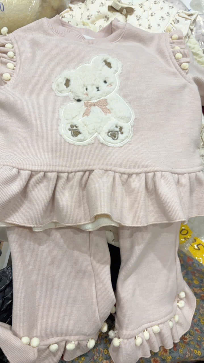 (C17) Set nỉ màu hồng lót bông họa tiết gấu_thumbnail_0