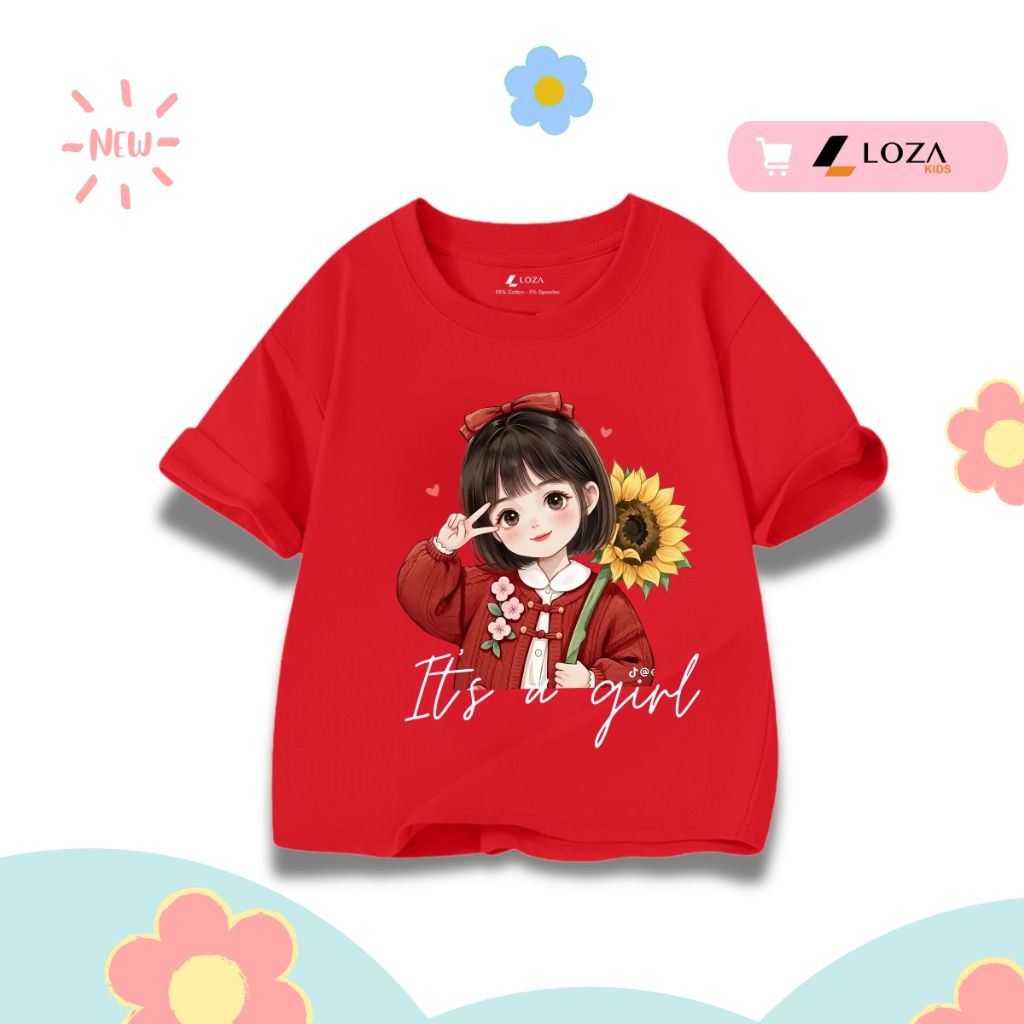 Áo thun bé gái in hình 'Cô gái ôm hoa' nhiều mẫu - Loza Kids AT063