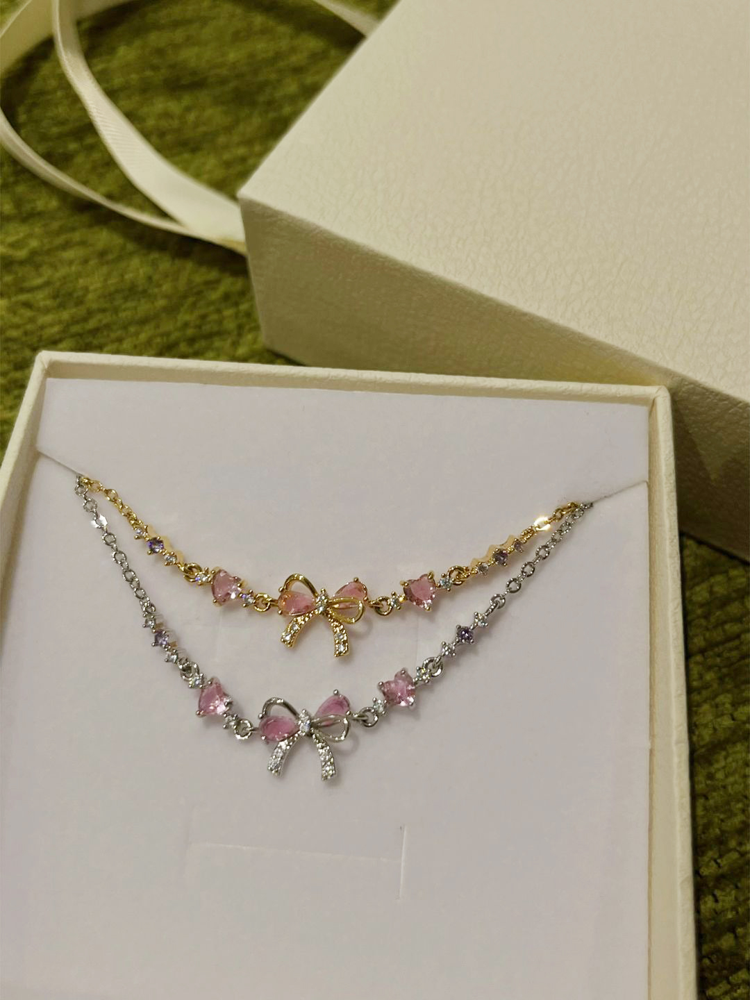 Bộ trang sức Charm nơ Đính đá trái tim_thumbnail_2