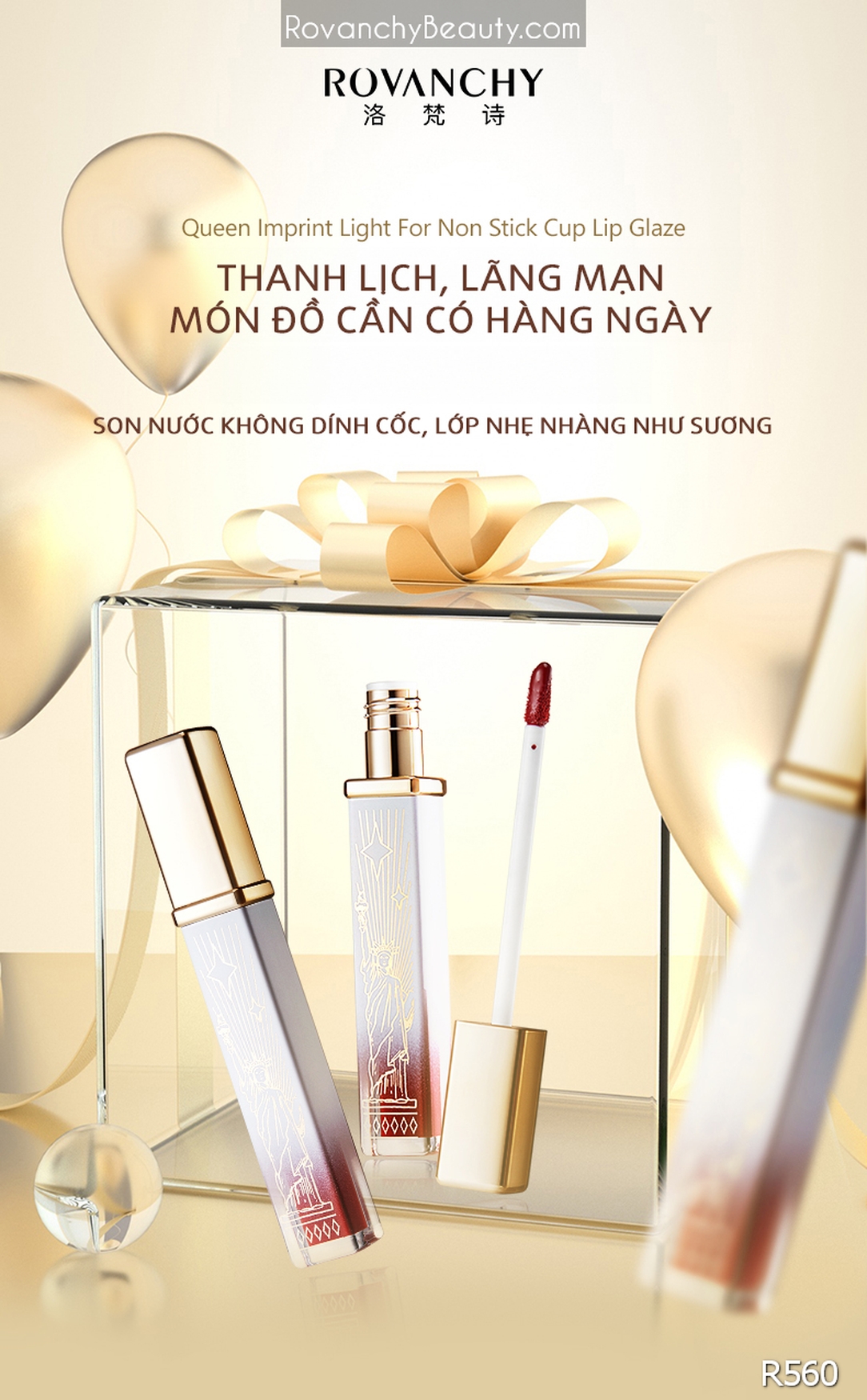 Son Kem Lì R560 ROVANCHY Nữ Hoàng - Không Bám Ly, Lâu Trôi, Màu Sắc Thời Thượng, 3.8g