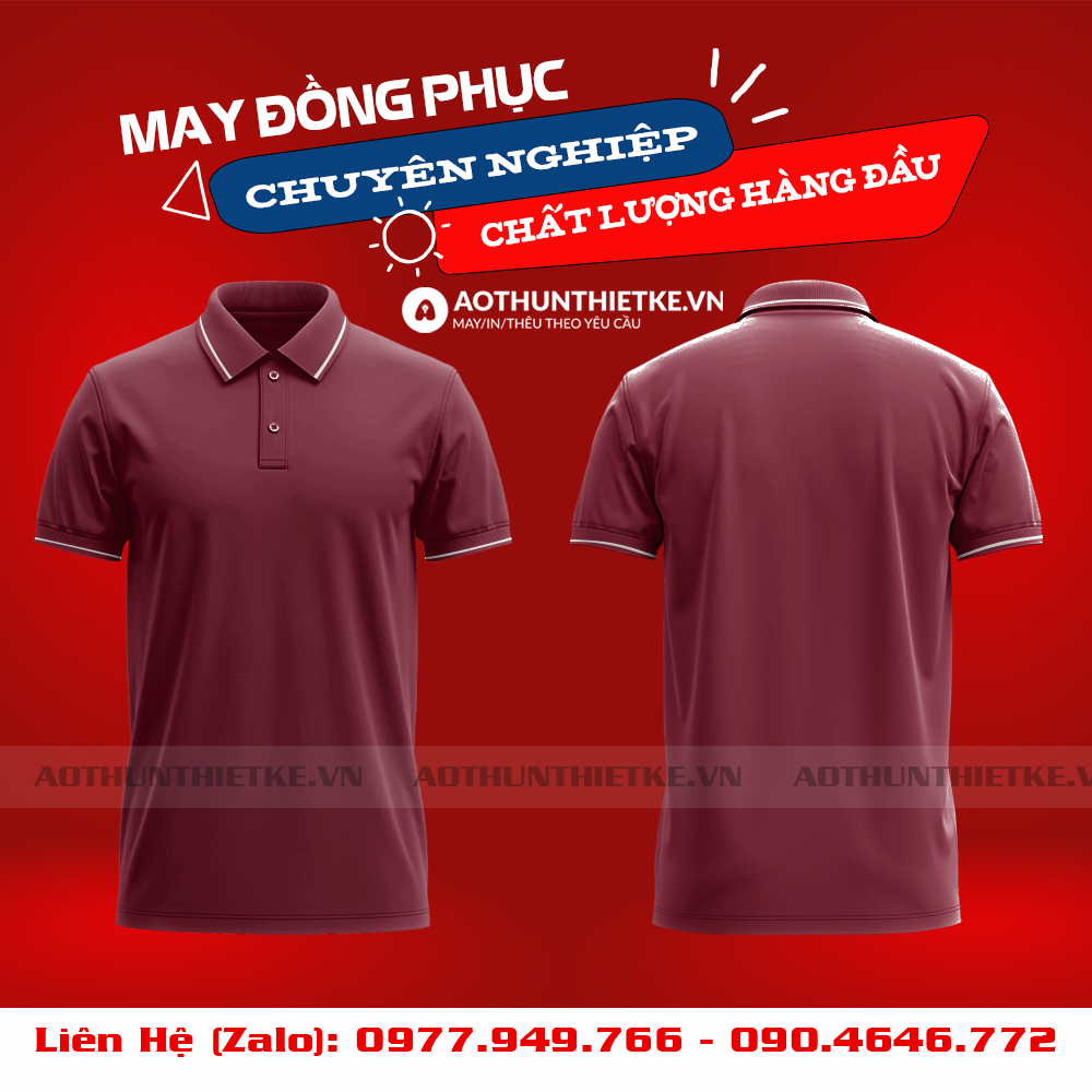 Áo Đồng Phục Polo 1 Sọc Đỏ Đô_thumbnail_0