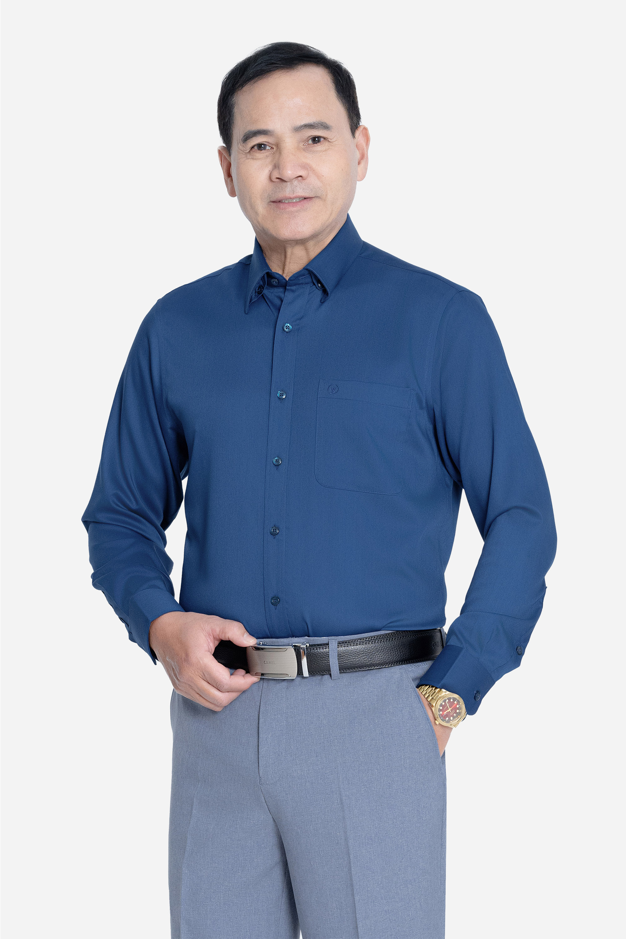 Sơ Mi Trơn Dài Tay Nam Trung Niên ANCHI Chất Liệu Sợi Sồi Cao Cấp Màu Trắng_thumbnail_8