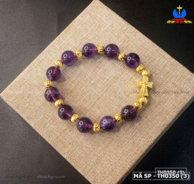 Vòng mân Côi đá thạch anh tím tự nhiên mix bi bạc mạ vàng M74 ✔_thumbnail_4