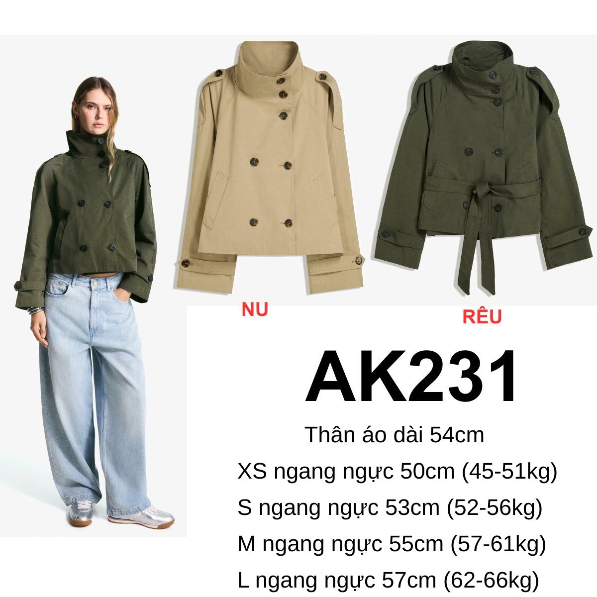 AK231 - ÁO KHOÁC KAKI CÓ DÂY