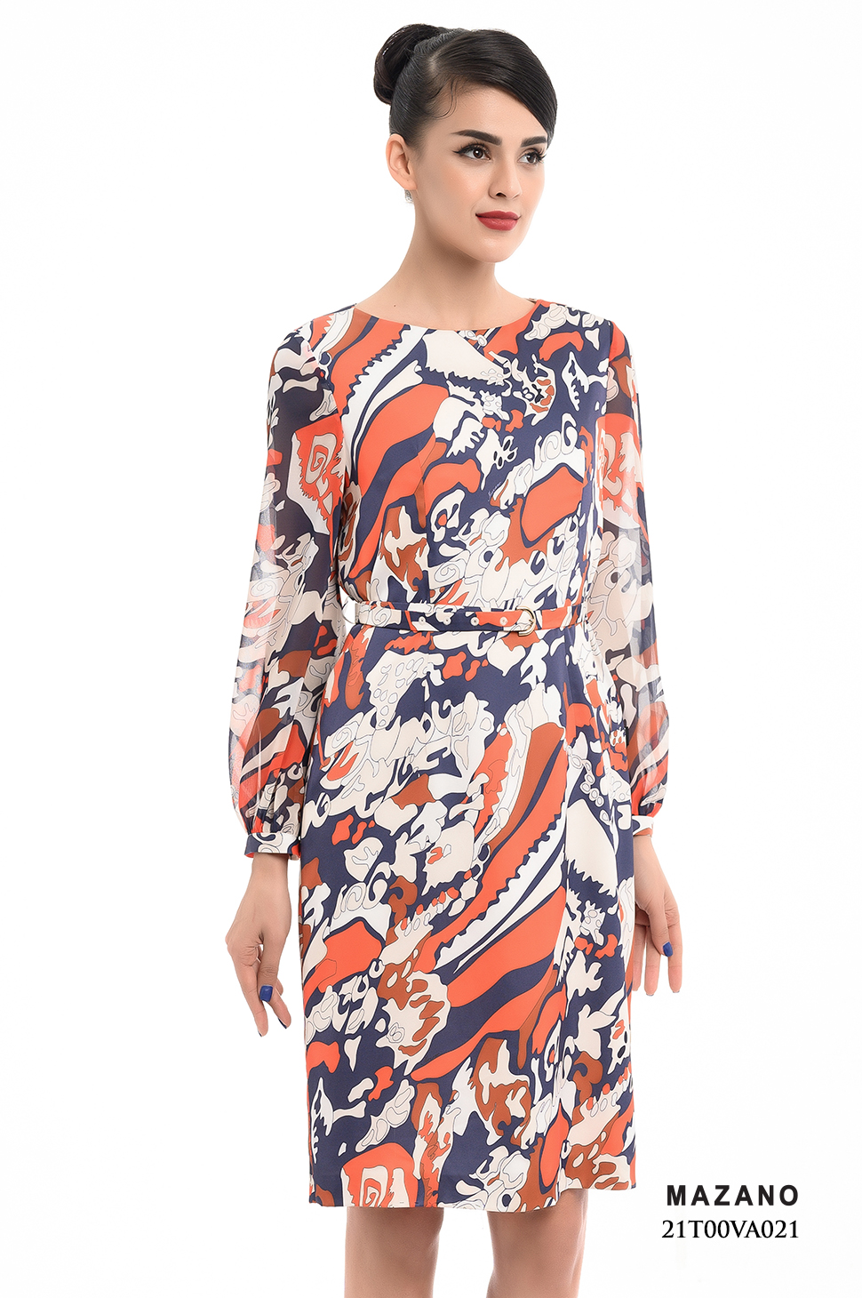 Đầm họa tiết tay dài thắt đai_thumbnail_3