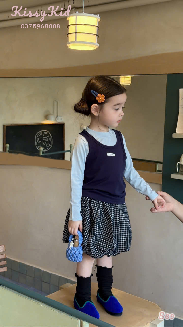 (Q135) chân váy kẻ caro đen dáng bí YIYA