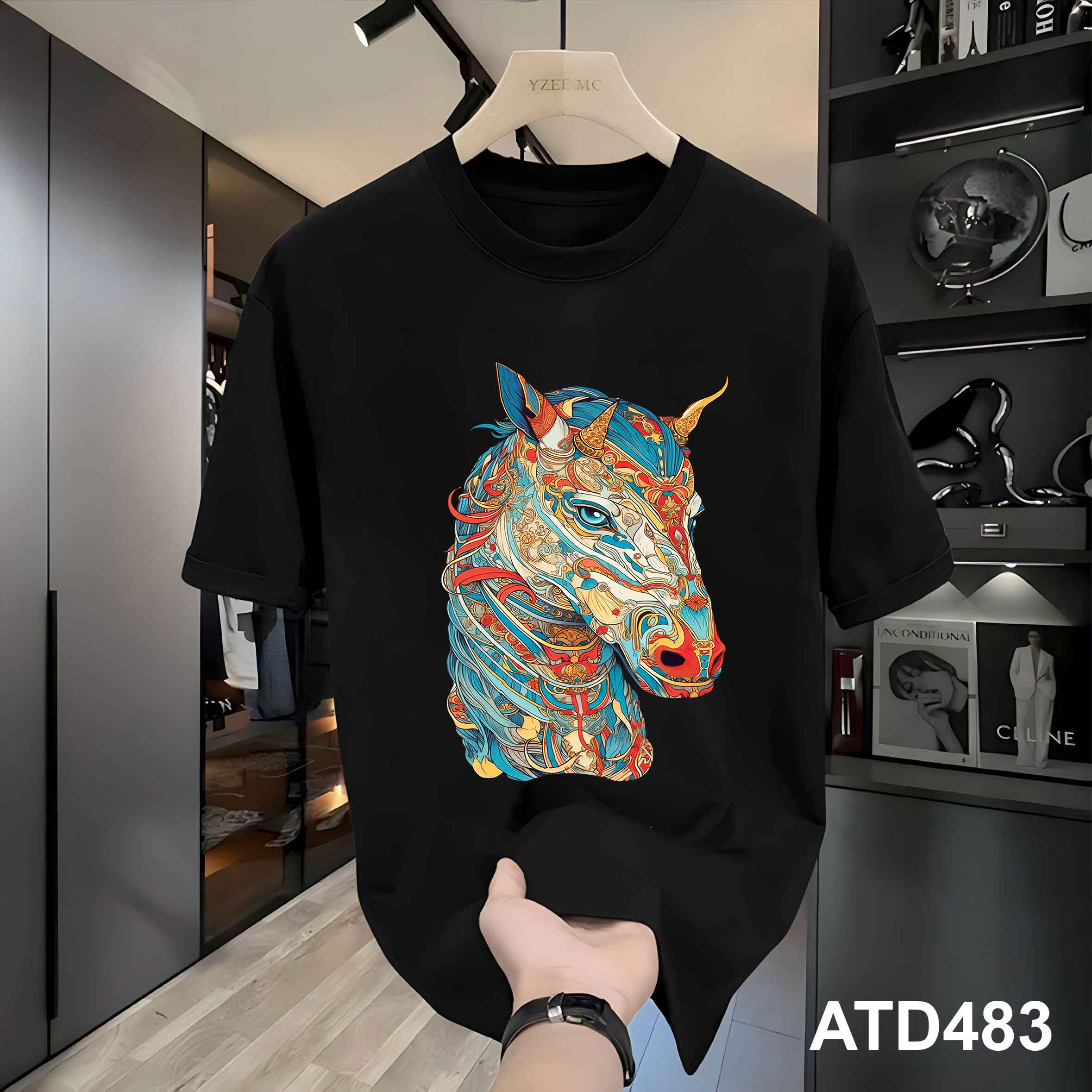 Áo thun nam form rộng 12 con giáp tuổi Ngọ ATD483 Miucho Iconic cotton cổ tròn in graphic