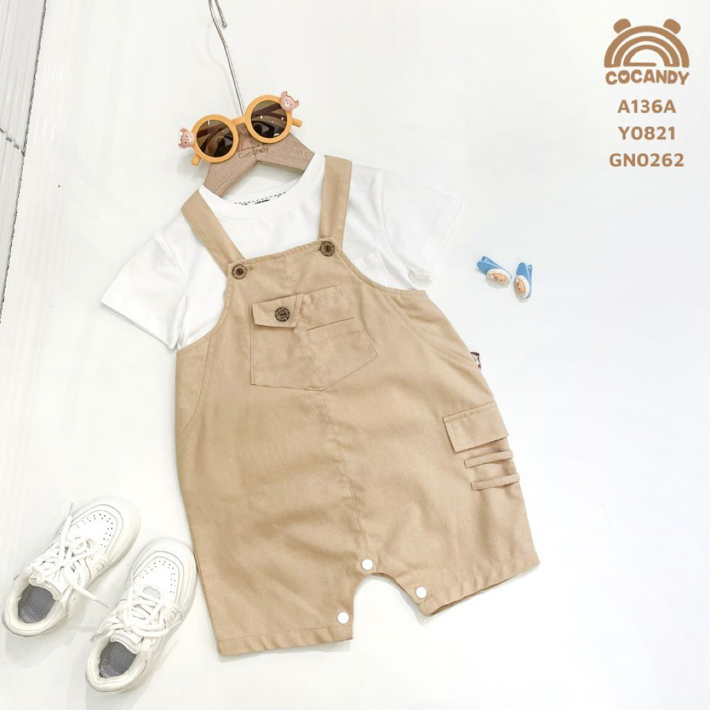 Yếm quần BE ĐẬM túi ngực phối cúc