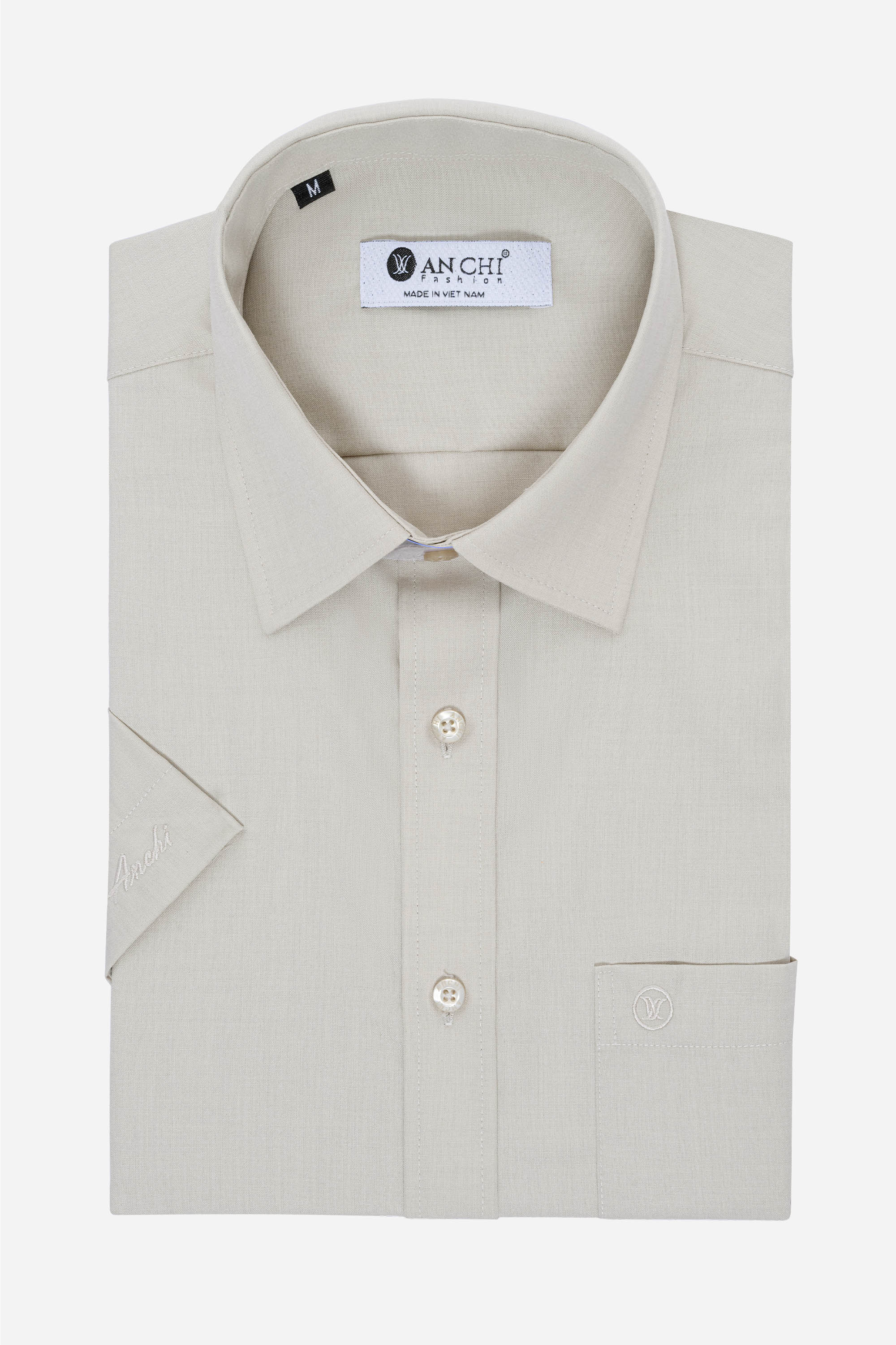 Sơ Mi Trơn Cộc Tay Nam Trung Niên Chất Liệu Cotton Nhập Khẩu Màu Be