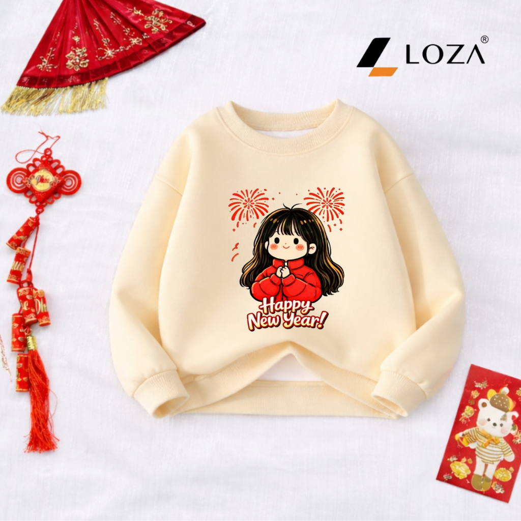 [BST Tết 2026] Áo nỉ sweater bé gái hình cô gái Chúc Tết - Loza Kids IN030_thumbnail_4