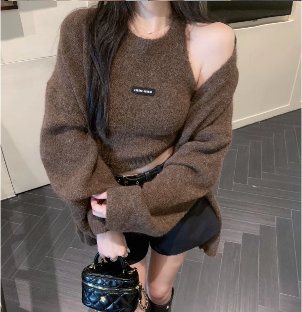 Bộ Áo Cropped & Áo Khoác Cardigan Dệt Kim Mềm Mại_thumbnail_9
