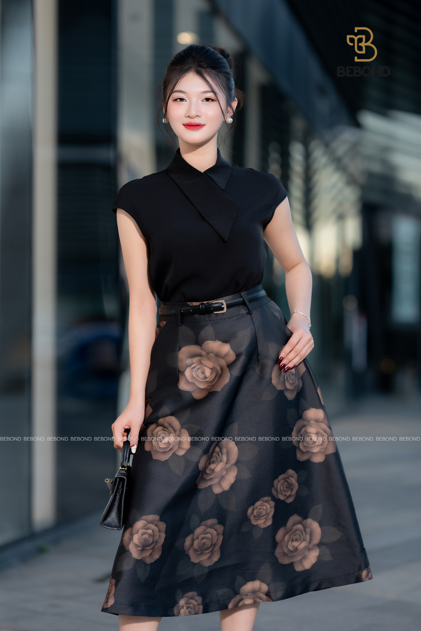 Set chân đầm hoa hồng LENORA màu ĐEN