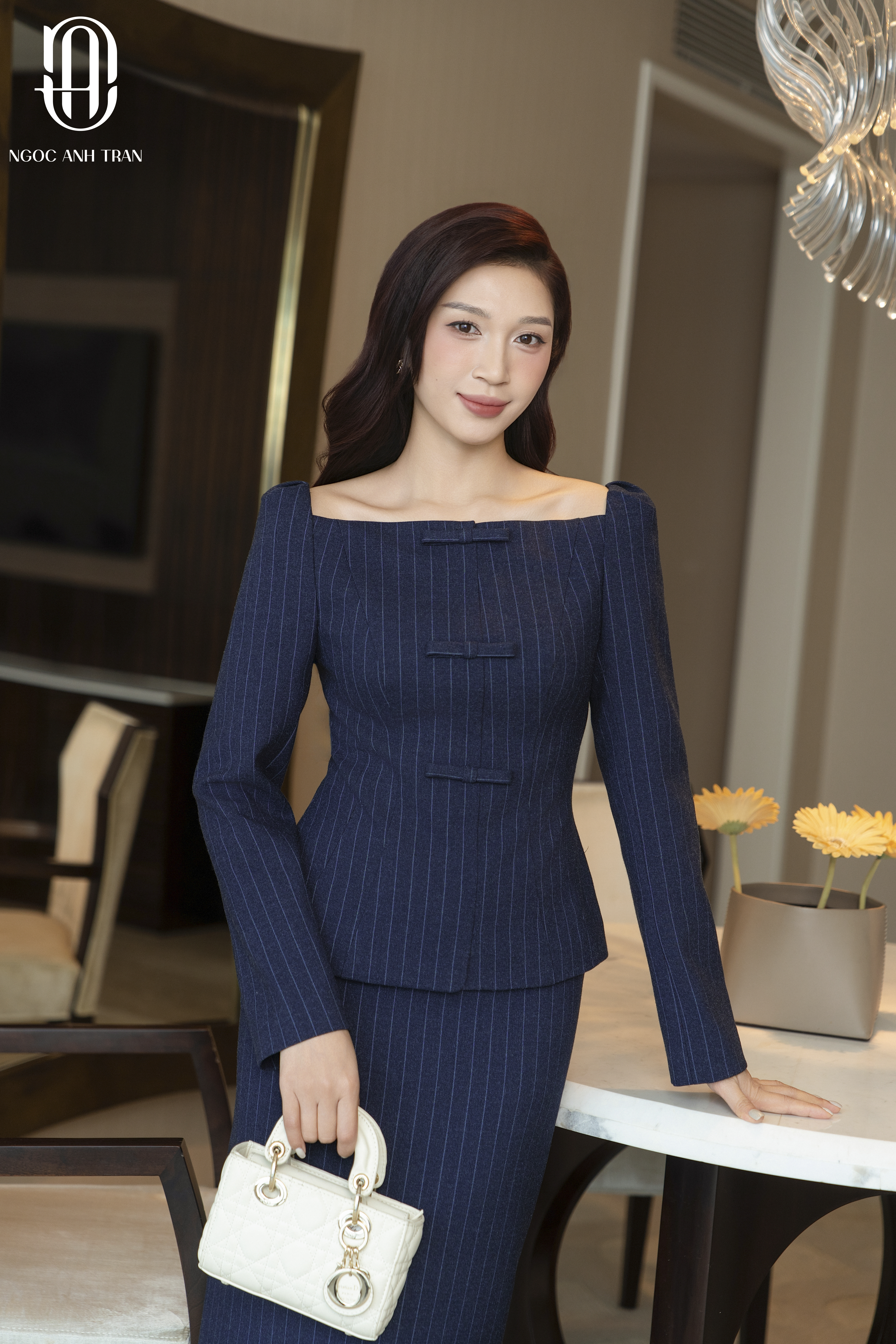 A253 - Set áo kiểu navy cổ vuông nơ ngực phối chân váy_thumbnail_3