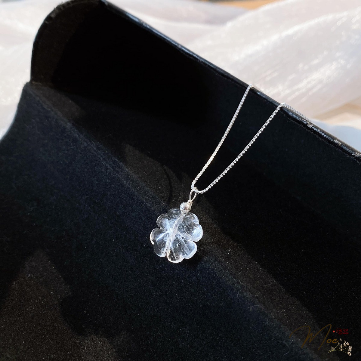 D246 - Dây chuyền cỏ 4 lá Thạch anh trắng_thumbnail_3